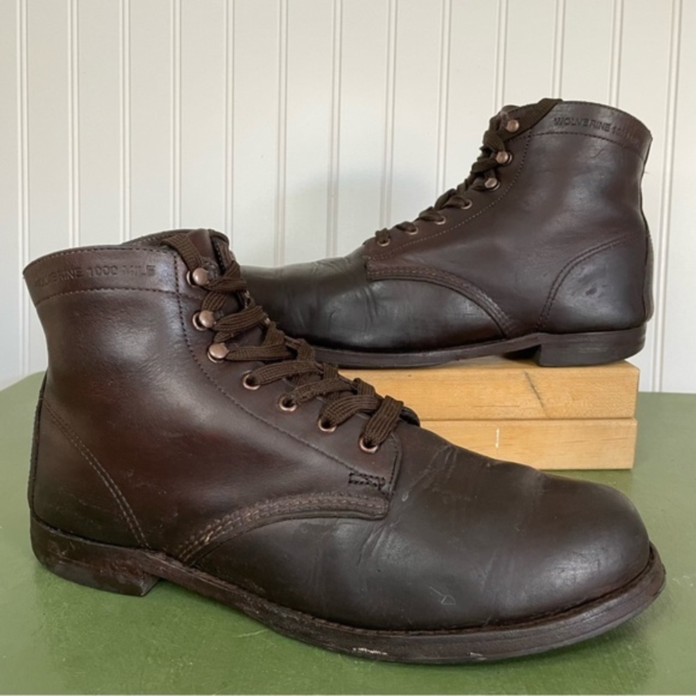 Wolverine 1000 Mile Plain Toed Boots in Dark Brown Leather
